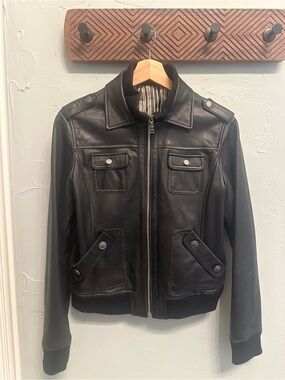 Genuine Leather Jacket with Front Zip